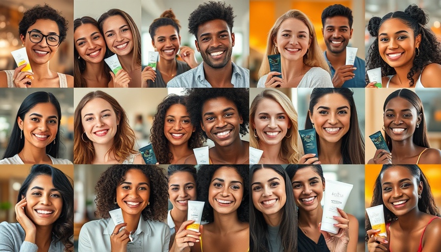 Diverse individuals with moisturizers with SPF smiling in a collage.