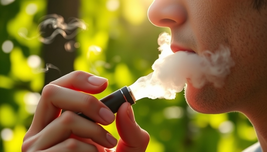Person using e-cigarette outdoors highlighting risk of vision loss.