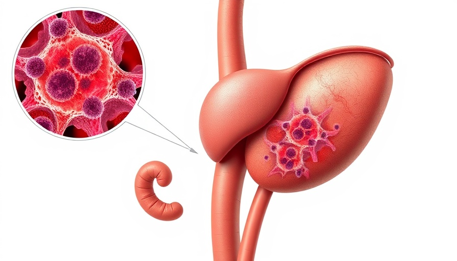 Medical illustration of pancreas and cancer cells for pancreatic cancer screening in diabetics over 50.