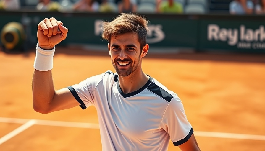 Tennis player celebrating on clay court during longest French Open final.