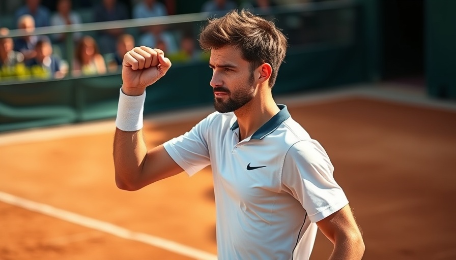 Tennis player celebrating during French Open final on clay court.