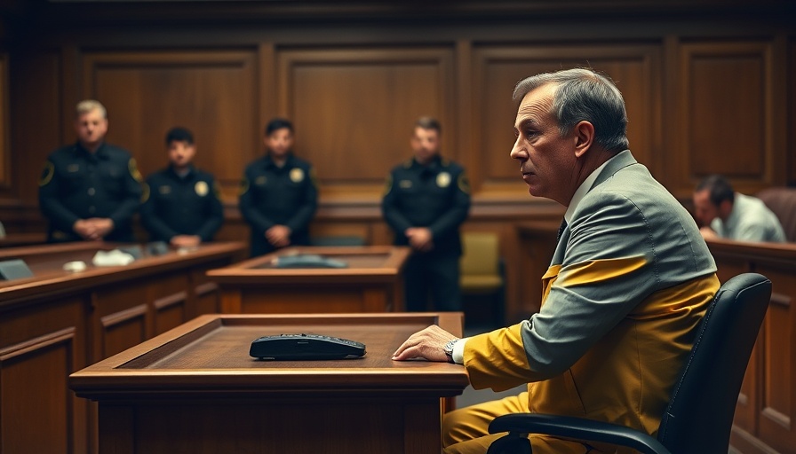 Courtroom scene with a man in yellow jumpsuit during a hearing.