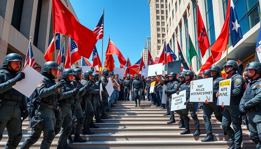 Protesters and National Guard face off on building steps - President Trump's authority to deploy the National Guard.