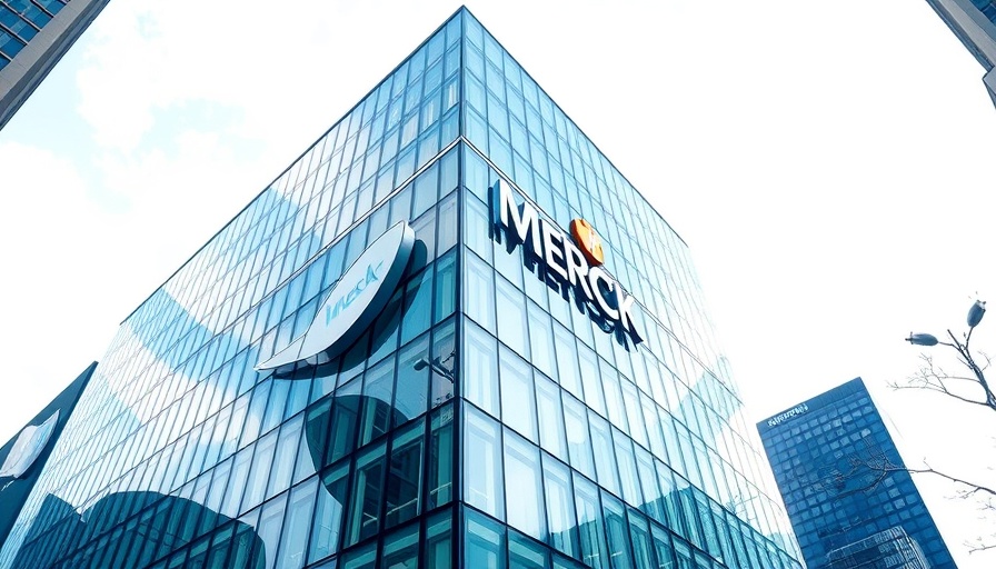 Merck building with logo under clear blue sky during the day.
