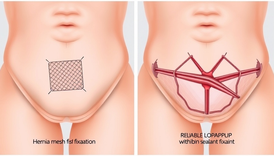 Comparative image of mesh fixation techniques in TAPP hernia repair demonstrating pressure stress effects.