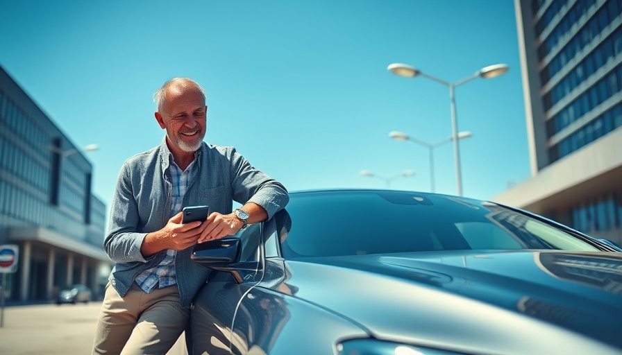 Casual man switches car insurance online on a sunny day