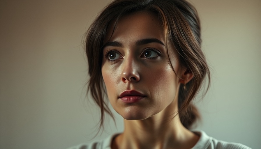 Thoughtful woman's calm expression, related to depression in the nervous system.