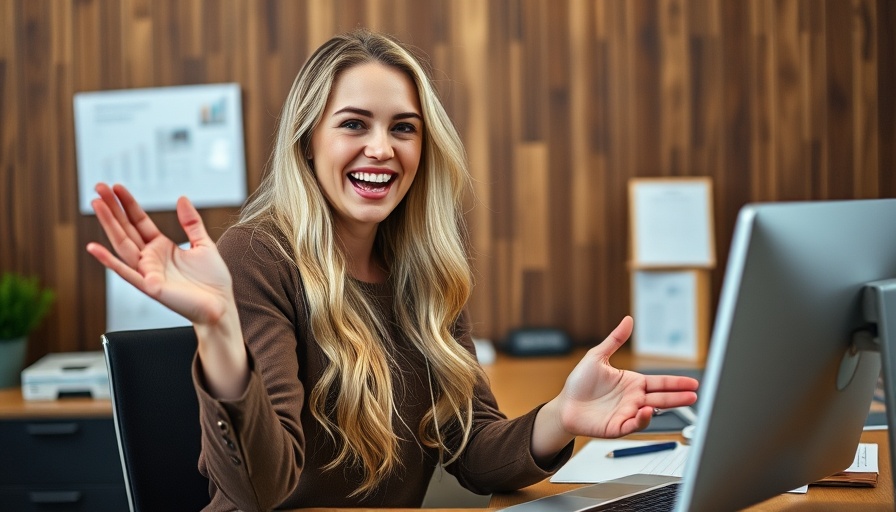 Smiling woman discusses cash-out refinancing risks at office desk.