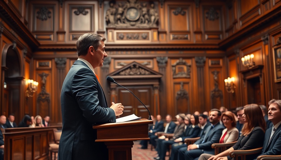 Speaker addressing Ohio Senate on school funding in a formal setting.