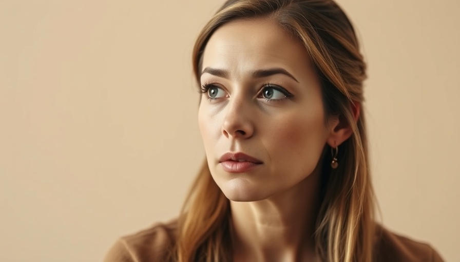 Calm woman discussing depression in the nervous system with focused expression.