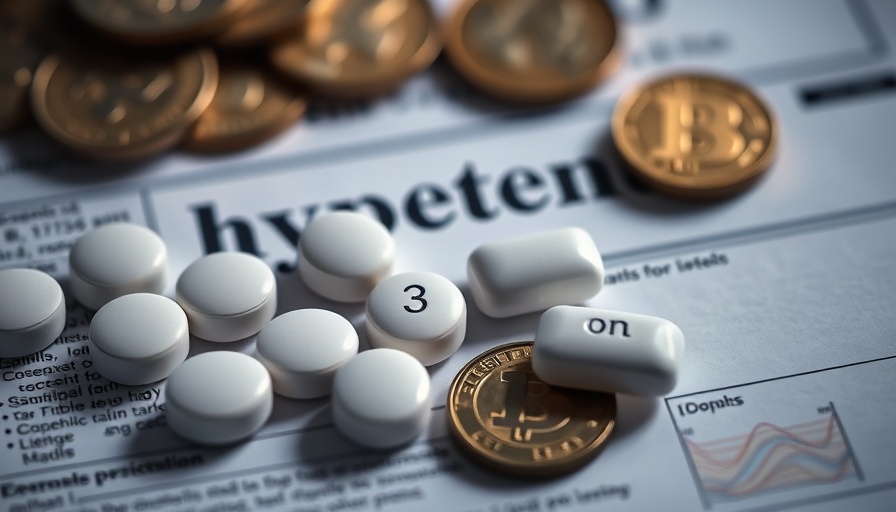 Triple-drug polypill for hypertension concept with pills and medical report.