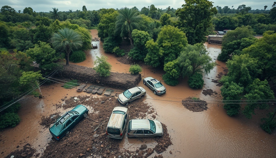 San Antonio Flooding Disaster: Overturned cars and muddy riverbed.