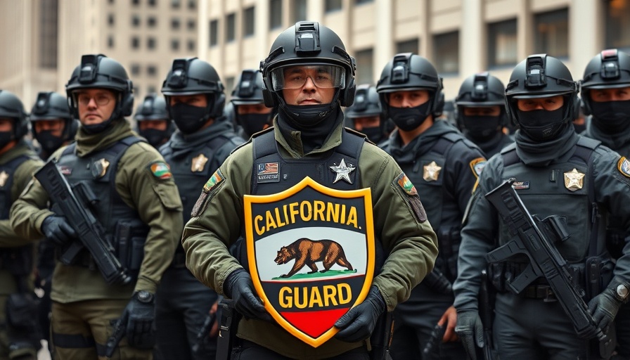 National Guard and police in tactical gear stand watch, focus on shield.