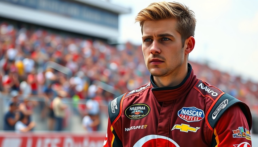 NASCAR driver in racing suit looks determined at Mexico City track.