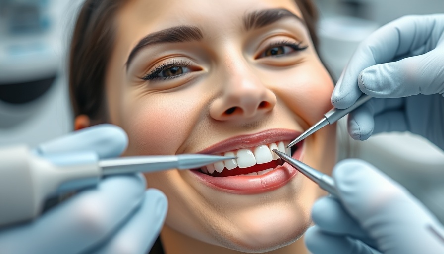 Dental check-up showing tools used for examining teeth, bright lighting.
