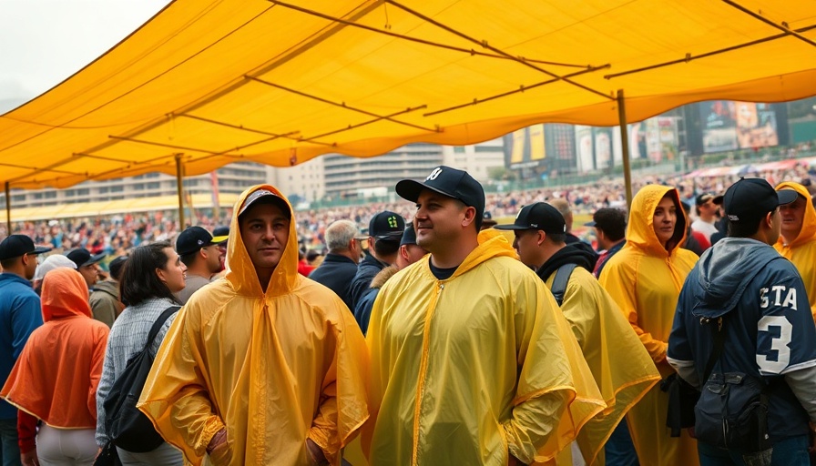 Crowd at a baseball event under yellow tent, Cincinnati.
