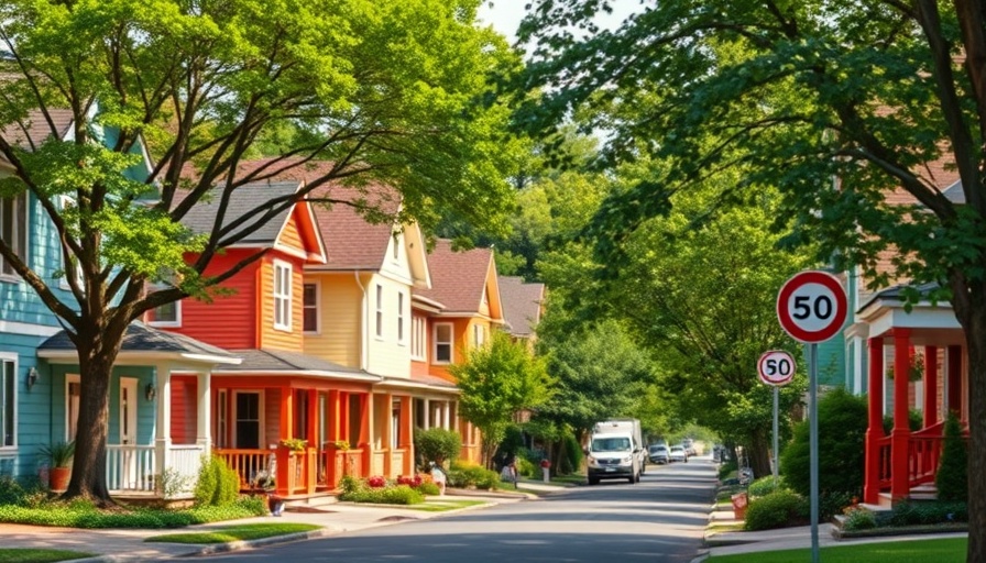 Ohio Property Tax Relief Bill: Suburban street with colorful houses and greenery.