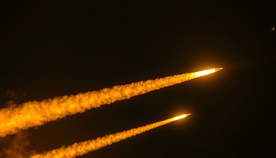Missile trails in night sky during Iran missile strikes Israel.