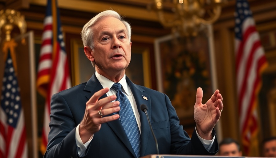 Former leader speaking with American flags behind him.