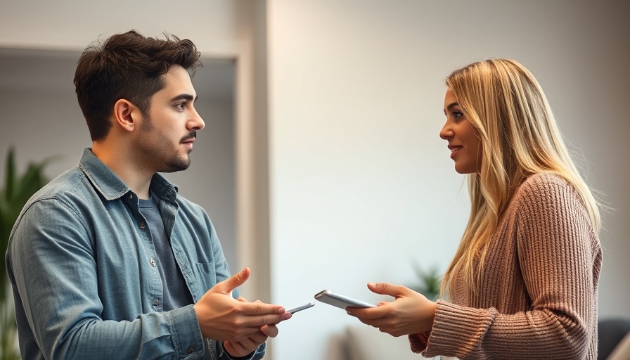 Young man and woman discussing scheduling a dentist appointment indoors.