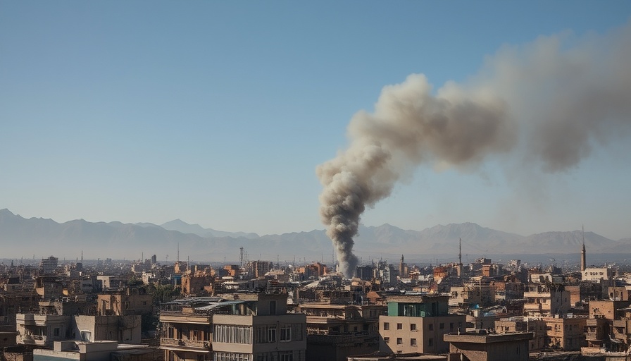 Smoke over city skyline during Israeli Air Force attack on Iran.