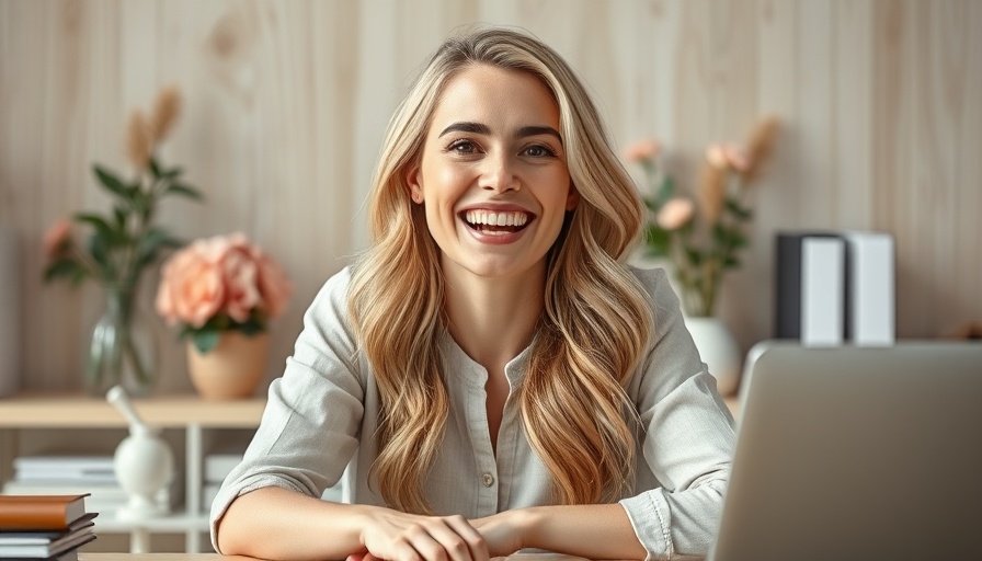 Homeowners Insurance Guide: Smiling woman at desk.