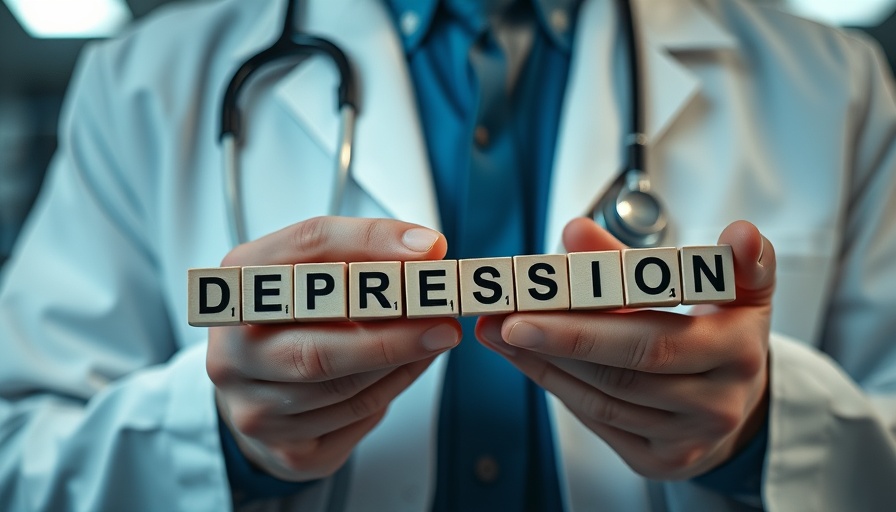 Doctor arranging blocks spelling 'DEPRESSION', symbolizing mental health in medical context