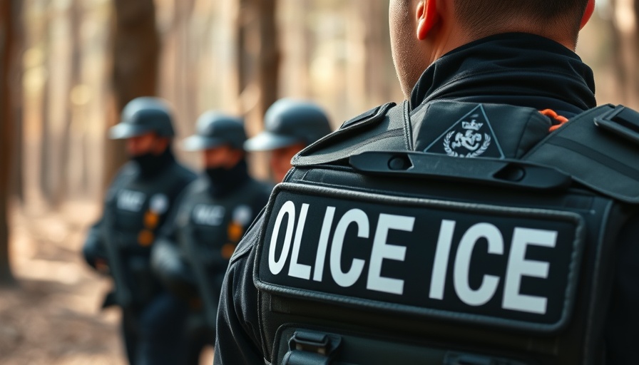 Man in tactical gear during DHS immigration raids worksite.