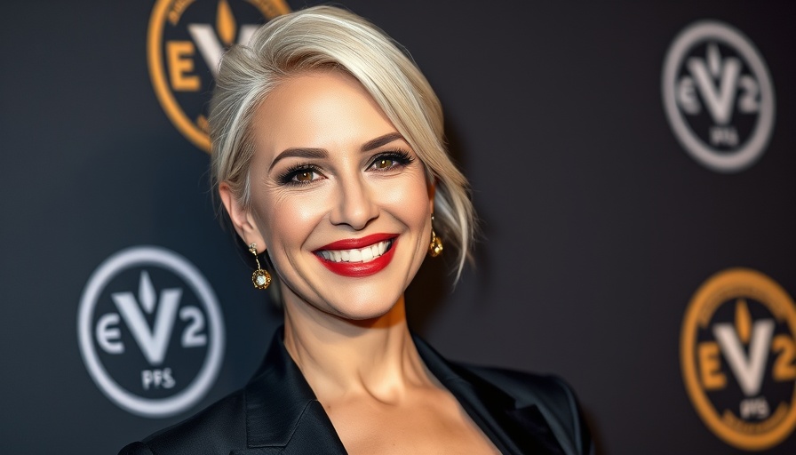 Elegant woman smiling at event, showcasing culinary legacy.