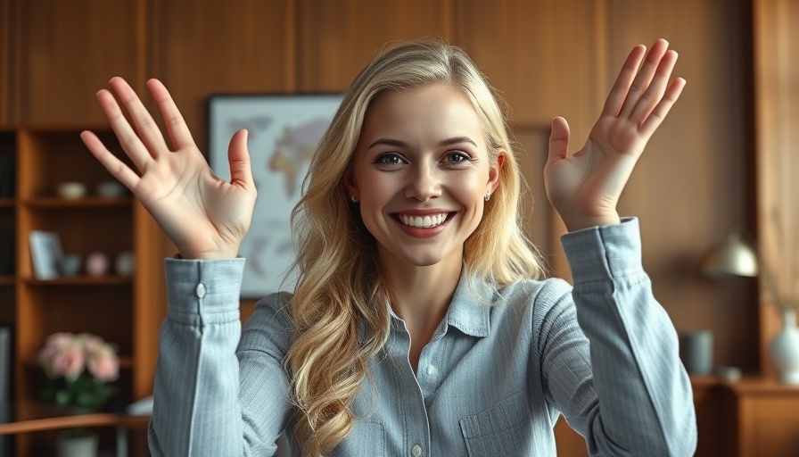 Enthusiastic woman in office, discussing impact of credit score on mortgage.