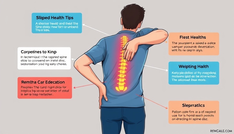 Illustration showing symptoms of slipped disc and spine health tips.