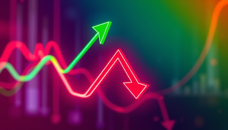 Dynamic arrows depicting stock market volatility.