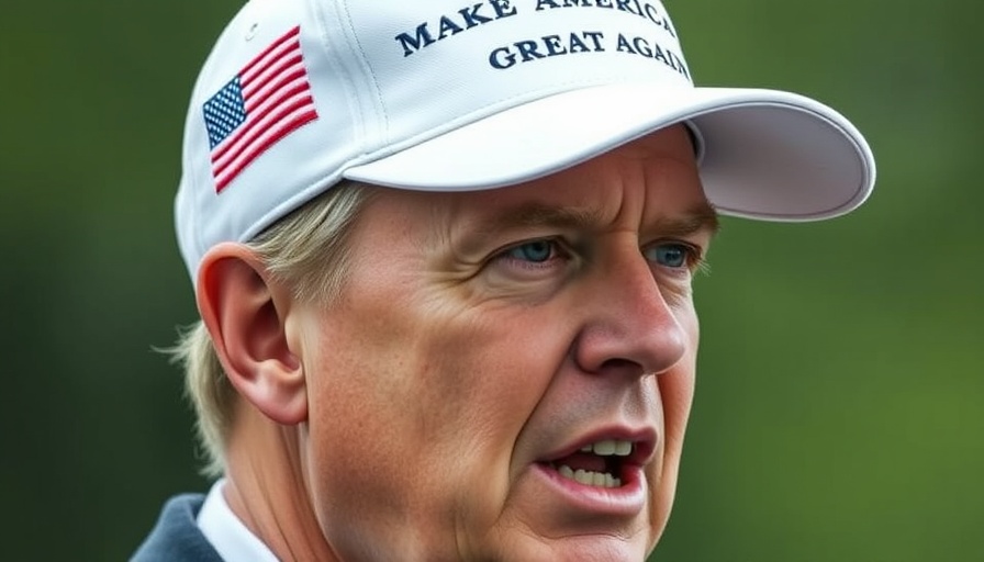 Man in 'Make America Great Again' cap speaking outdoors.