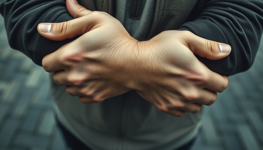 Cropped view of crossed arms conveying emotion outdoors.