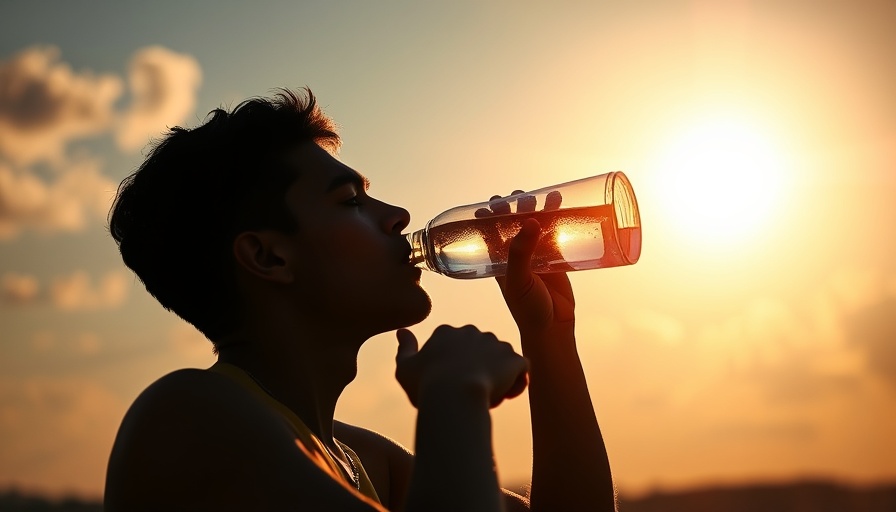 Young man drinking water during Midwest heat dome temperatures.