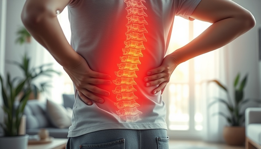 Illustrative spine depiction highlighting lower back pain.