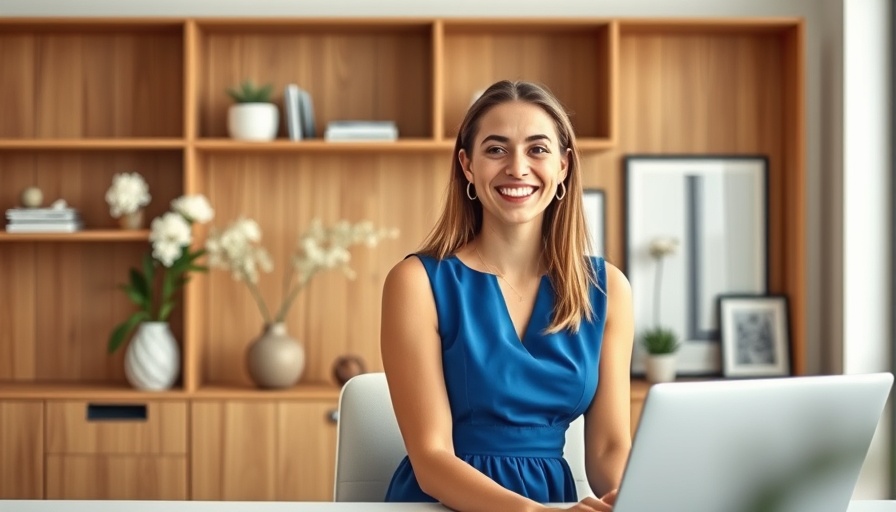 Smiling woman in modern office setting discussing VA benefits.