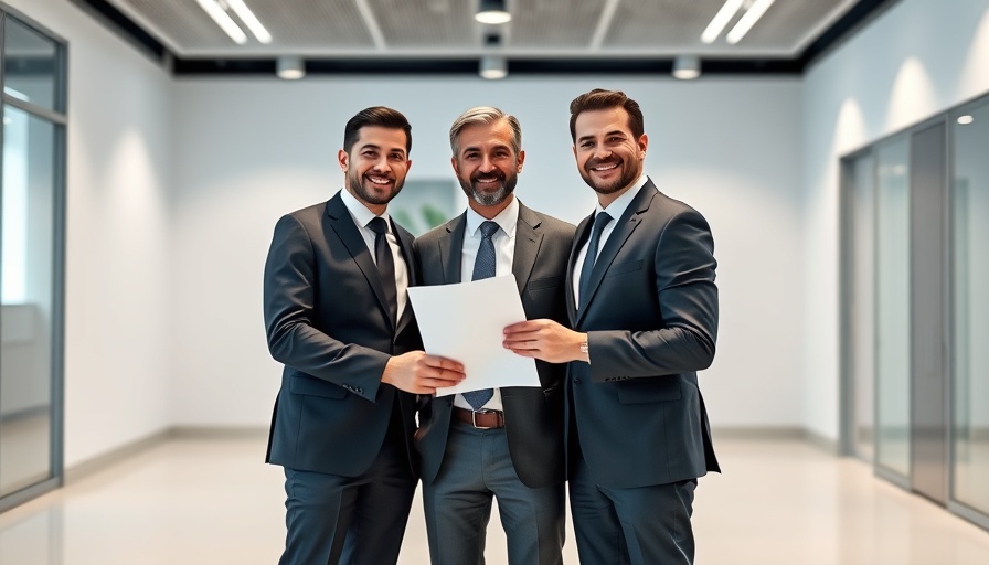 Professional men in office at RMLIMS Lucknow, smiling and holding document