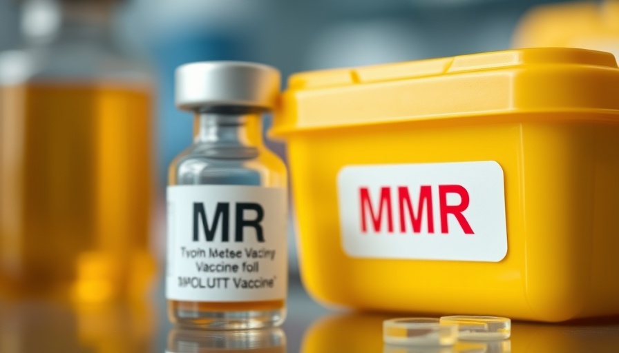 Close-up of MMR vaccine vial and yellow container.