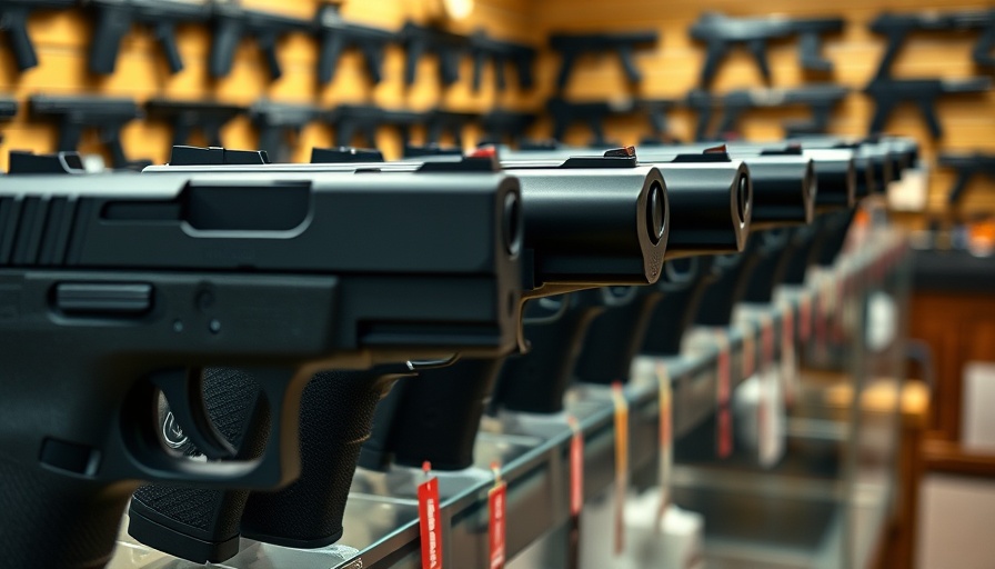 Modern handguns display highlighting gun reform in Ohio.