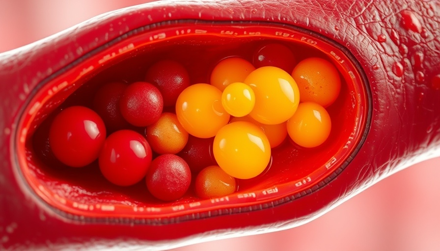 Cross-section of vessel showing hyperlipidemia with cholesterol plaques.