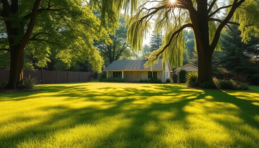 Lush backyard with trees and modern house showcasing design trends.