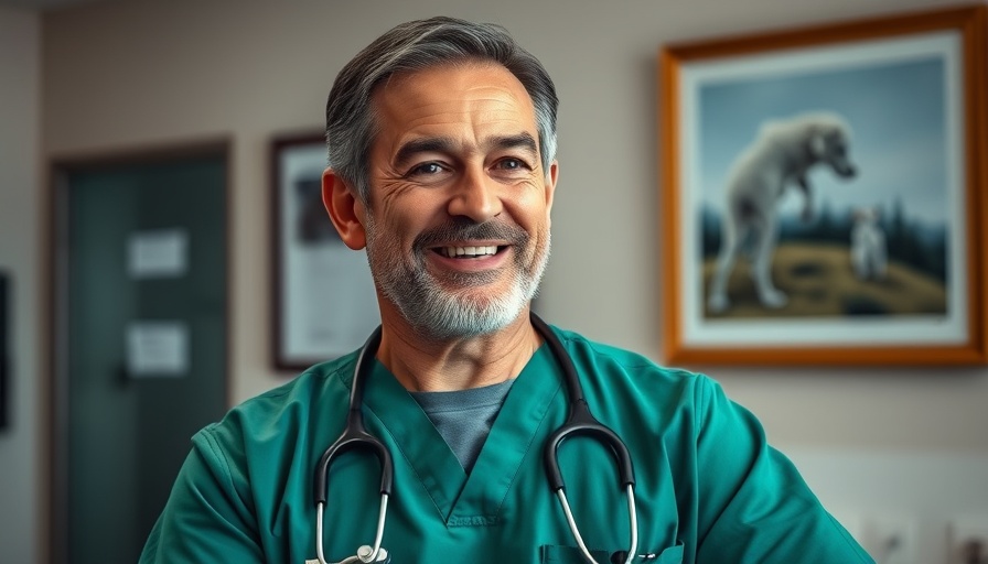 Experienced veterinarian discussing holistic veterinary care in a clinic.