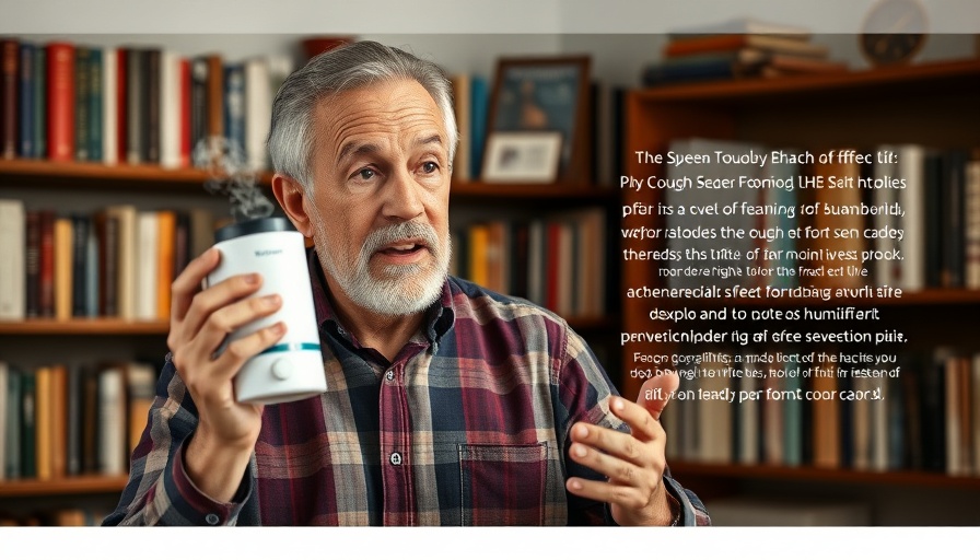 Man explaining dog cough remedy using humidifier in home library.