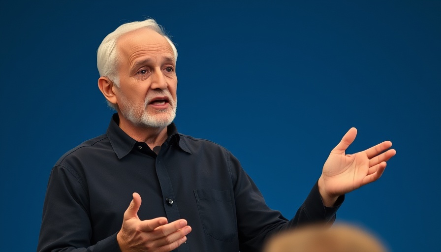 Older man gesturing during speech, addressing audience.