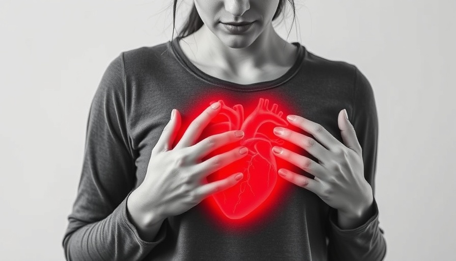 Concerned woman with heart overlay highlighting cardiovascular risk