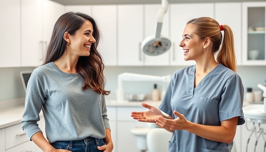Women discussing in a modern dental office, highlighting comfort.
