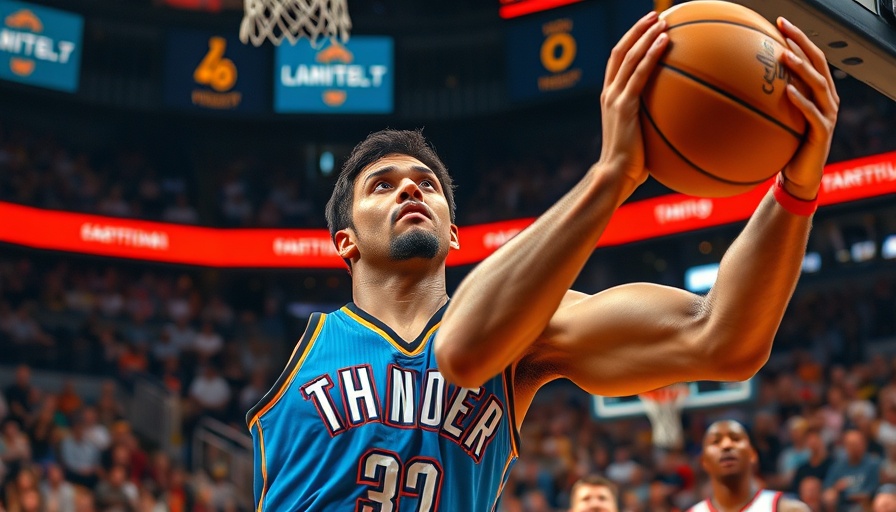 Oklahoma City Thunder player in intense layup during NBA game.
