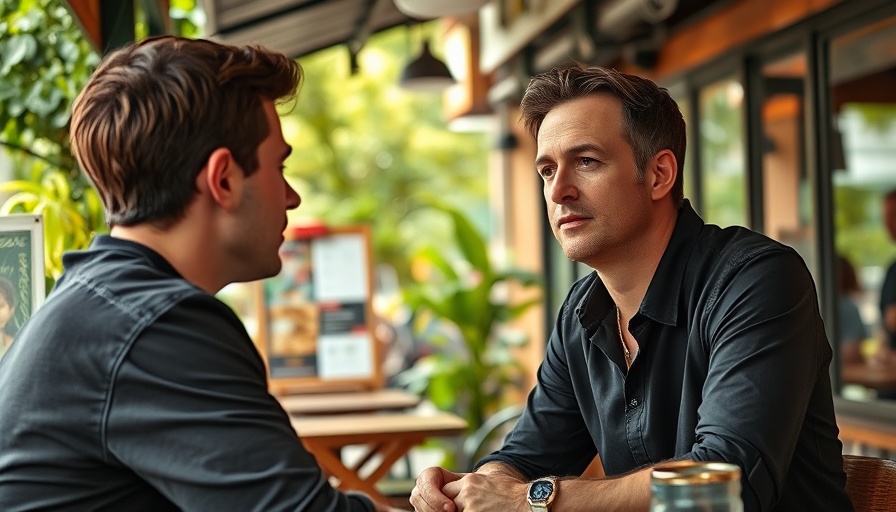 Casual café discussion highlighting dog training importance.