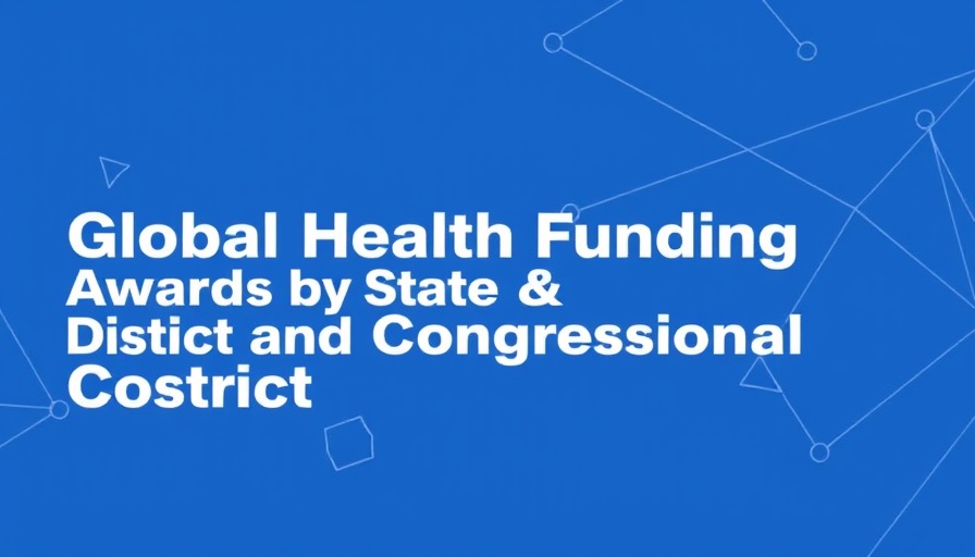 Global Health Funding Awards text on blue geometric background.